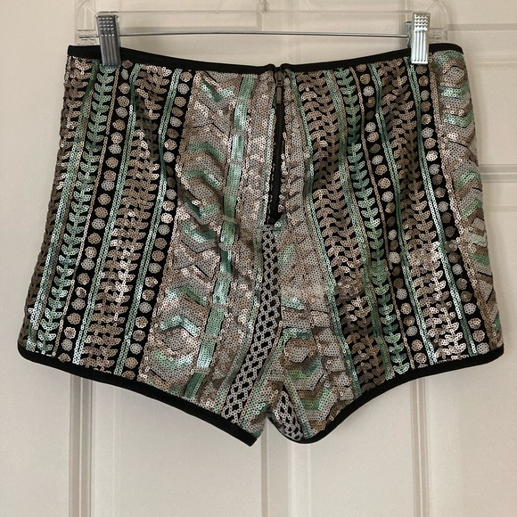 silver, teal, & black, matte-sequin, booty shorts - Picture 2 of 4